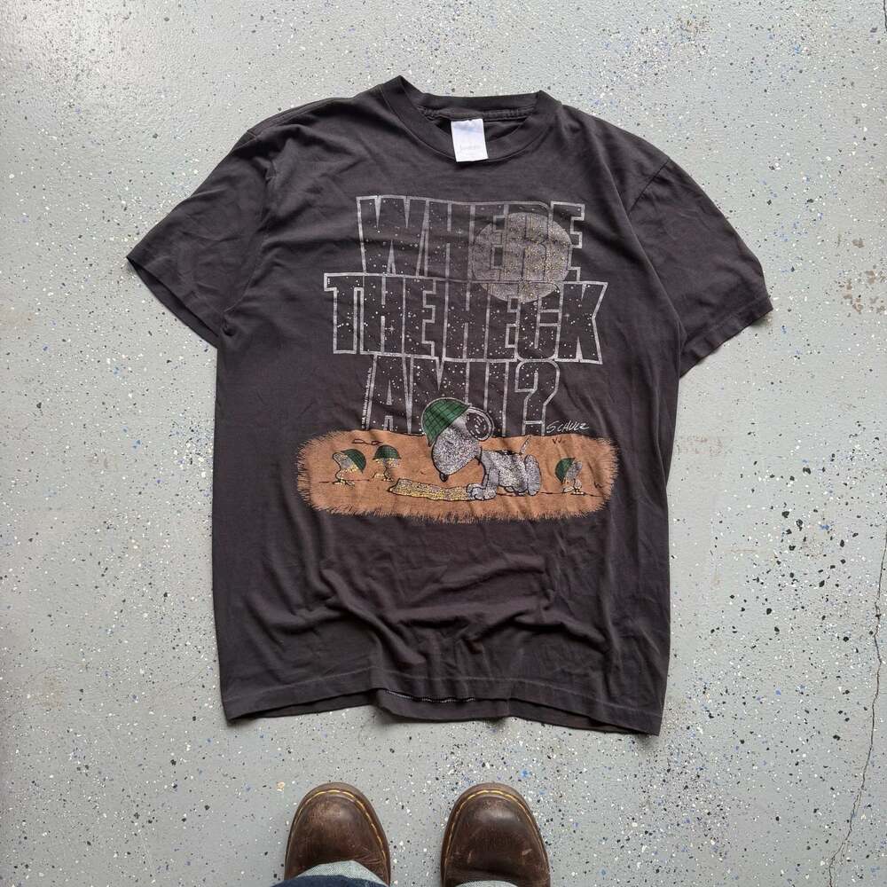 Vintage 1985 Peanuts Snoopy Where The Heck Am I? Graphic T-Shirt Jostens Medium - Picture 6 of 6